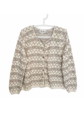 Vintage Reba Rose Fair Isle Cardigan 90s Cotton Knit USA Size Large